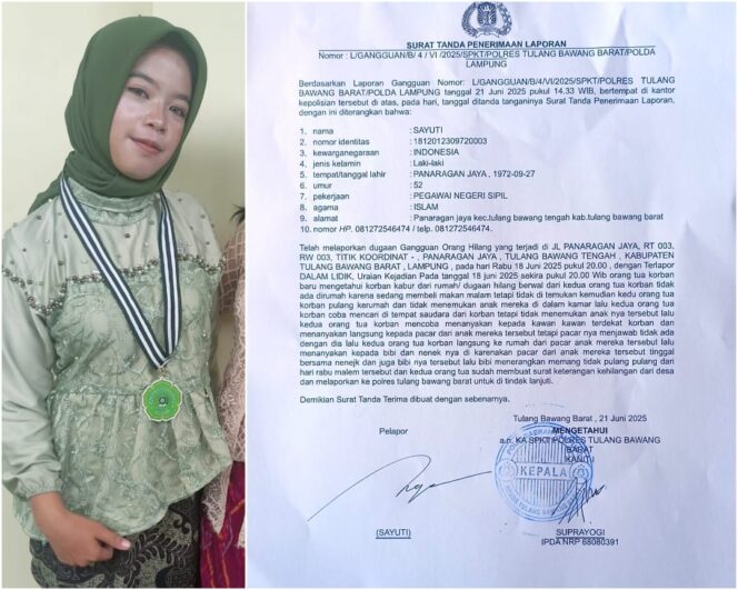 
 Gadis Asal Panaragan Jaya Diduga Dibawa Kabur Pria Asal Kabupaten Tetangga, Keluarga Lapor Polisi