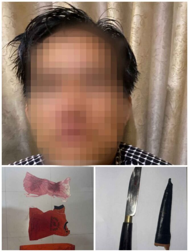 
 Sat Reskrim Aman kan Terduga Pelaku Ayah Kandung Tega Menusuk Anak nya sendiri Dengan Sebilah Pisau di Tiyuh Cahyo Randu